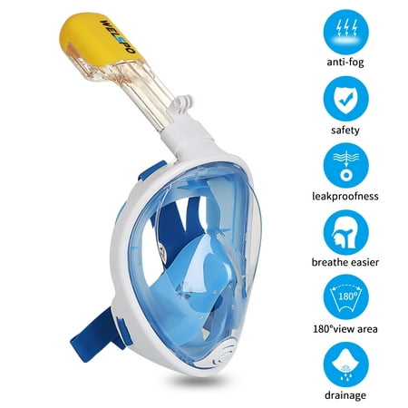 Full Face Snorkel Mask with Camera Mount for GoPro, Anti-Fog Underwater Diving Snorkel