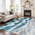thumbnail image 3 of Abstract Beach Wave Washable Living Room Rugs 5'x7', Watercolor Blue Ocean Low Pile Throw Large Area Rugs Non-Slip Sturdy Edge Binding Carpet for Dining Room Bedside Kitchen, 3 of 9