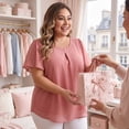 thumbnail image 3 of Agnes Orinda Women's Plus Size Chiffon Blouse Double-Layered Shirt Round Neck Ruffle Short Sleeves Casual Work Tops 2X Pink, 3 of 8