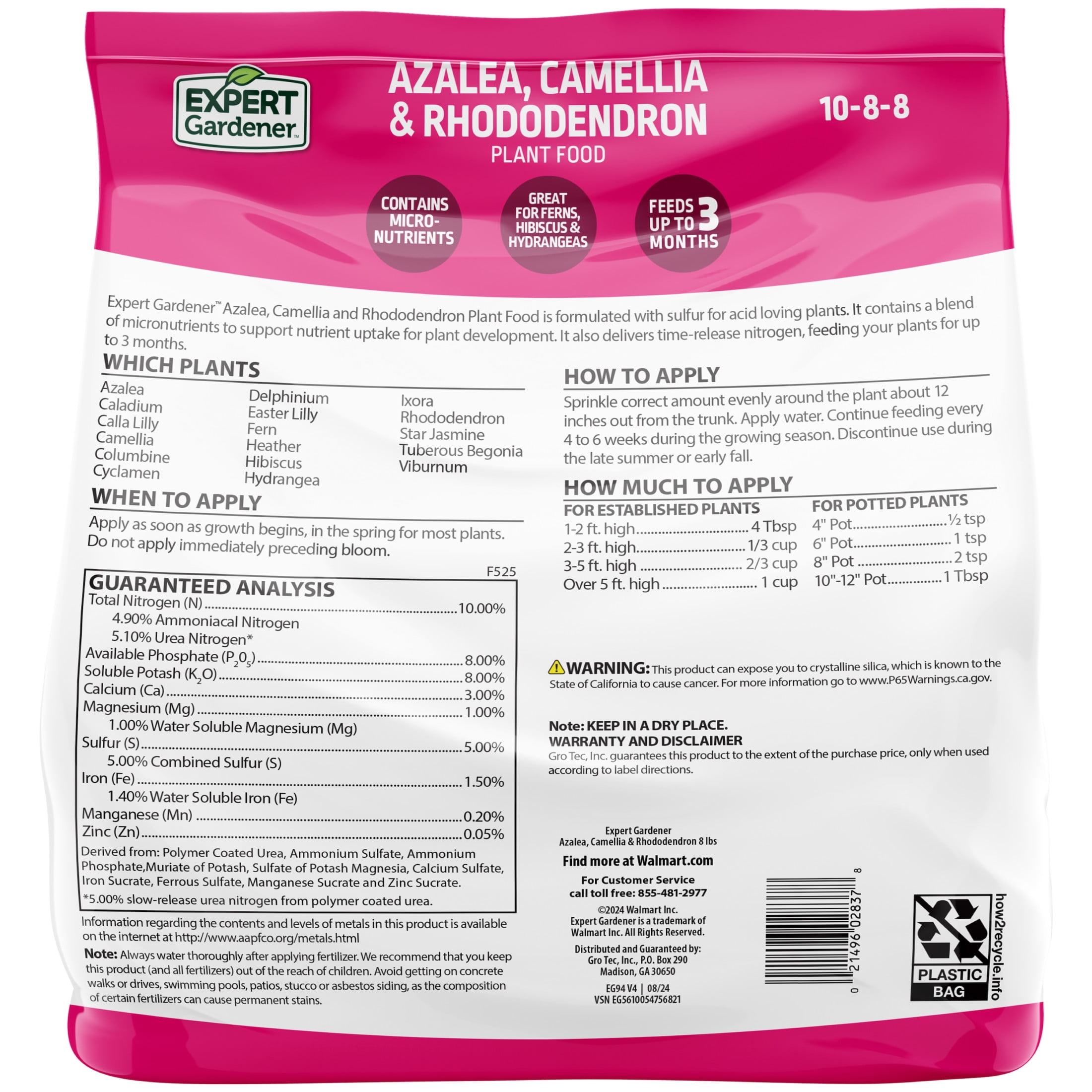(5 pack) Expert Gardener Azalea, Camellia & Rhododendron Plant Food Fertilizer 10-8-8, 8 lb.