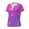 thumbnail image 3 of Wukai Purple Glitter Casual V-Neck Graphic Tees for Women: Lightweight and Breathable Summer Tops with Stylish Design-Large, 3 of 8
