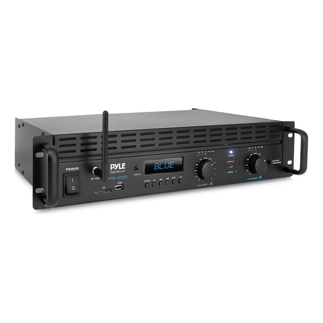 Amplificador de Potencia Bluetooth 2000W Pyle, 2 Canales, Puenteable, Montaje en Rack, Audio Profesional, Receptor Estéreo, Entrada TRS XLR, Pantalla LCD, Modo Puente y Ventilador de Enfriamiento