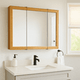 thumbnail image 3 of Design House 36" Wood Tri-View Wall Mount Bathroom Medicine Cabinet, Honey Oak, 3 of 8