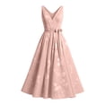 thumbnail image 4 of EliteGoogv Womens Cocktail Dresses Sleeveless V Neck Midi Dresses For Women Belted Waist Flowy Fit Summer Dresses Evening Party Dresses Pink, 4 of 5