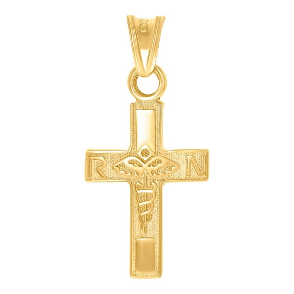 10k Yellow Gold Mens RN & Caduceus Cross Religious Charm Pendant 12.8x26.8mm Wide Necklace for Men