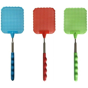 3 Pieces Fly Swatter Extendable Fly Swatter Telescopic Fly Swatter Manual Heavy Duty Plastic Flyswatter with Extendable Stainless Steel Handle(Red, Green, Blue)