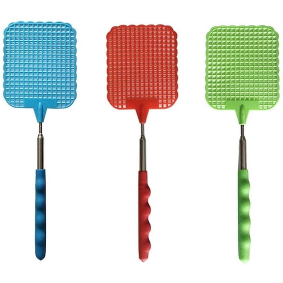 3 Pieces Fly Swatter Extendable Fly Swatter Telescopic Fly Swatter Manual Heavy Duty Plastic Flyswatter with Extendable Stainless Steel Handle(Red, Green, Blue)