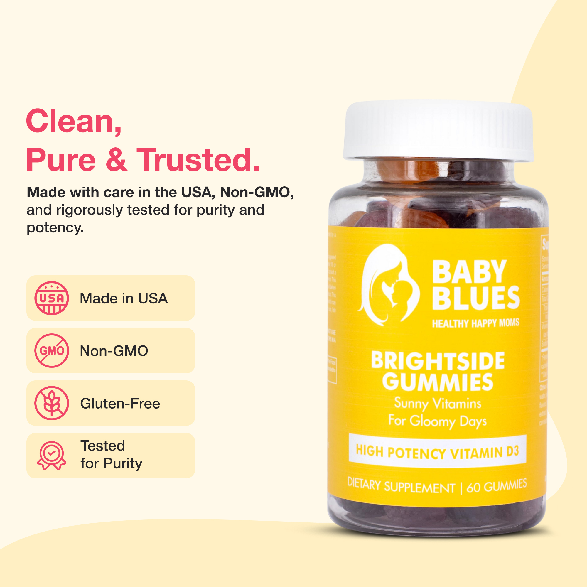Baby Blues Vitamin D3 Gummies for Women, 1000 IU with B12 and Apple Cider Vinegar for Mood and Energy, 60 Count