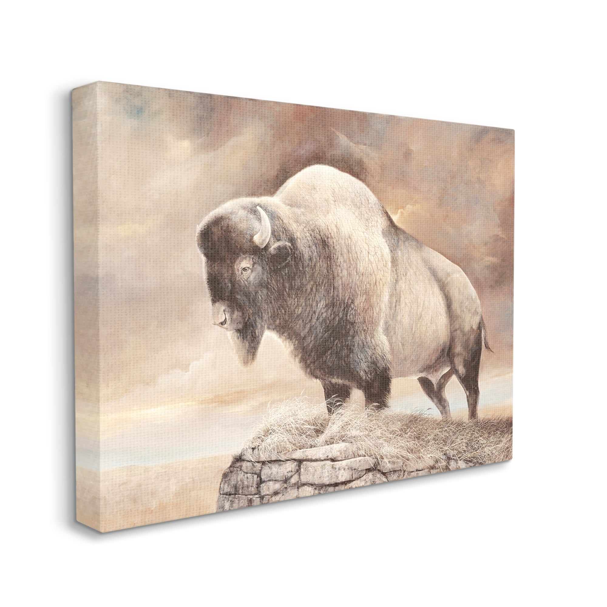 Stupell Wildlife Bison Forest Nature Scenery Animals & Insects Painting Gallery Wrapped Canvas Print Wall Art