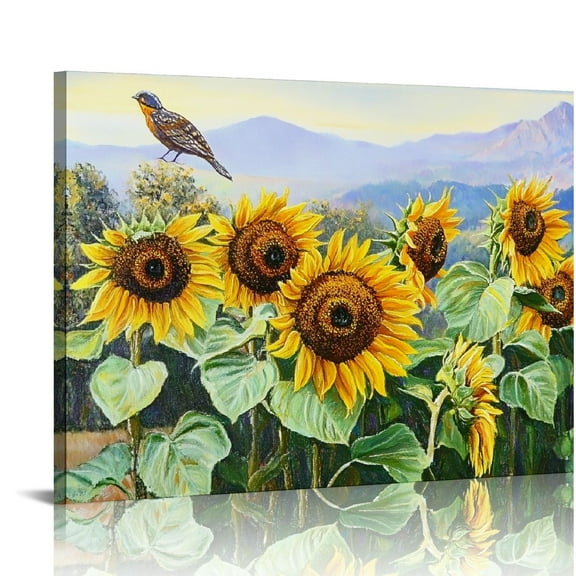 Patifu Sunflower Wall Art Canvas Flowers Yellow Picture Rustic Floral Field Landscape Painting, Countryside Large  Artwork for Living Room Bedroom Bathroom Dinnng Room Office Home Decor 20x16in