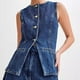 thumbnail image 1 of Conjunto de pantalones cortos vaqueros para mujer, traje sin mangas con cuello redondo, Top con abertura de una sola botonadura,, 1 of 5
