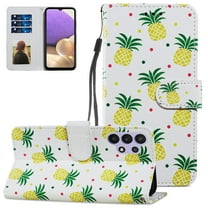 Compatible with Galaxy A32 5G Case 6.5 inch, Allytech Premium PU Leather Hand Strap Card Slots Soft TPU Shockproof Fold Stand Magnetic Snap Case for Samsung Galaxy A32 5G(NOT for 4G), Cute Pineapple