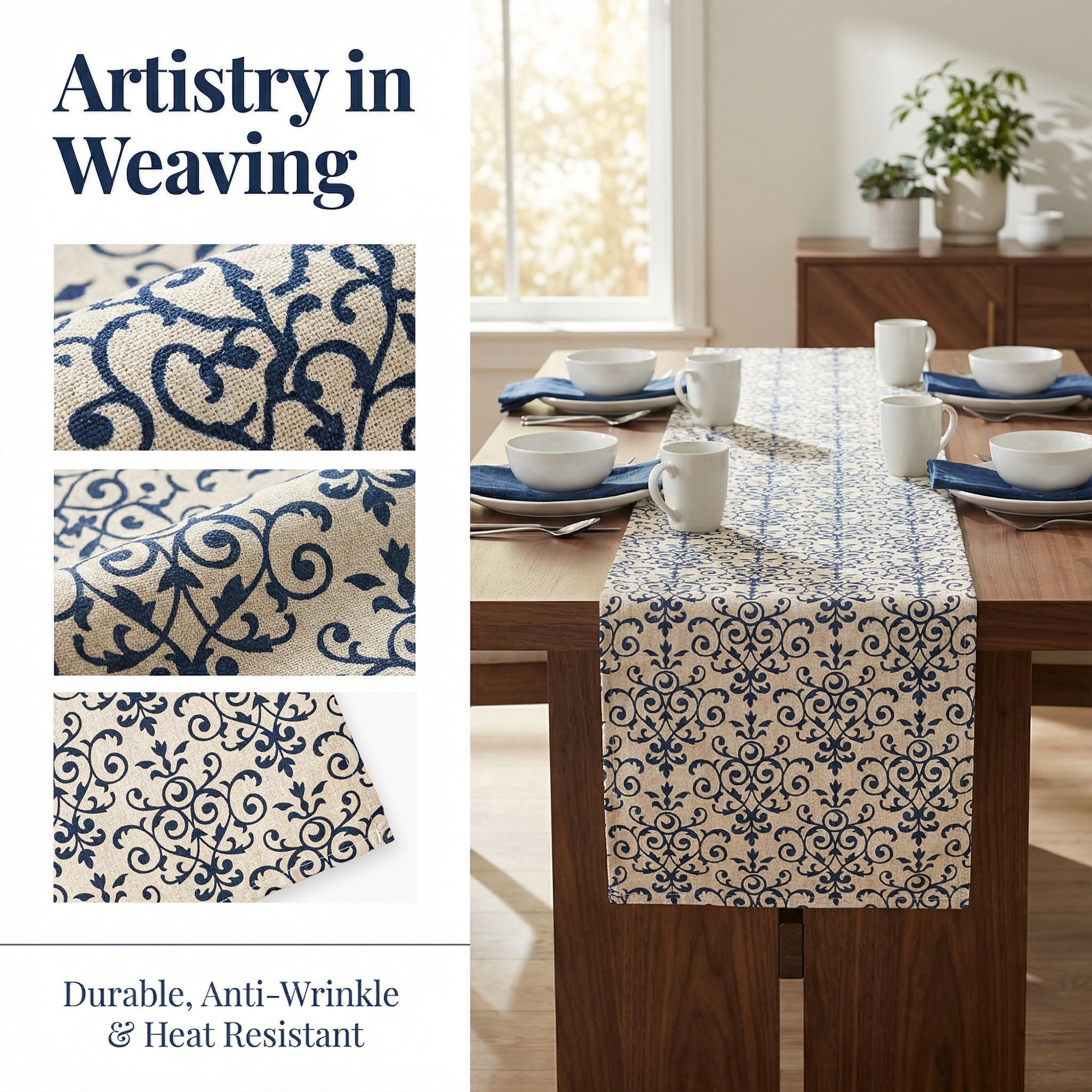 Unique Bargains Birthday Decorations Long Cotton Kitchen Runner Blue 11.8x86.6in