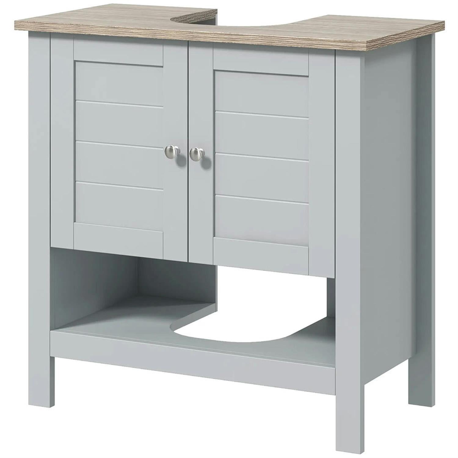 Demi Bonn 23" Bathroom Vanity with Open Bottom Shelf, U-Shape Cut-Out and Adjustable Shelf, Pedestal Sink 2-Door Cabinet, Under Sink Cabinet, Gray