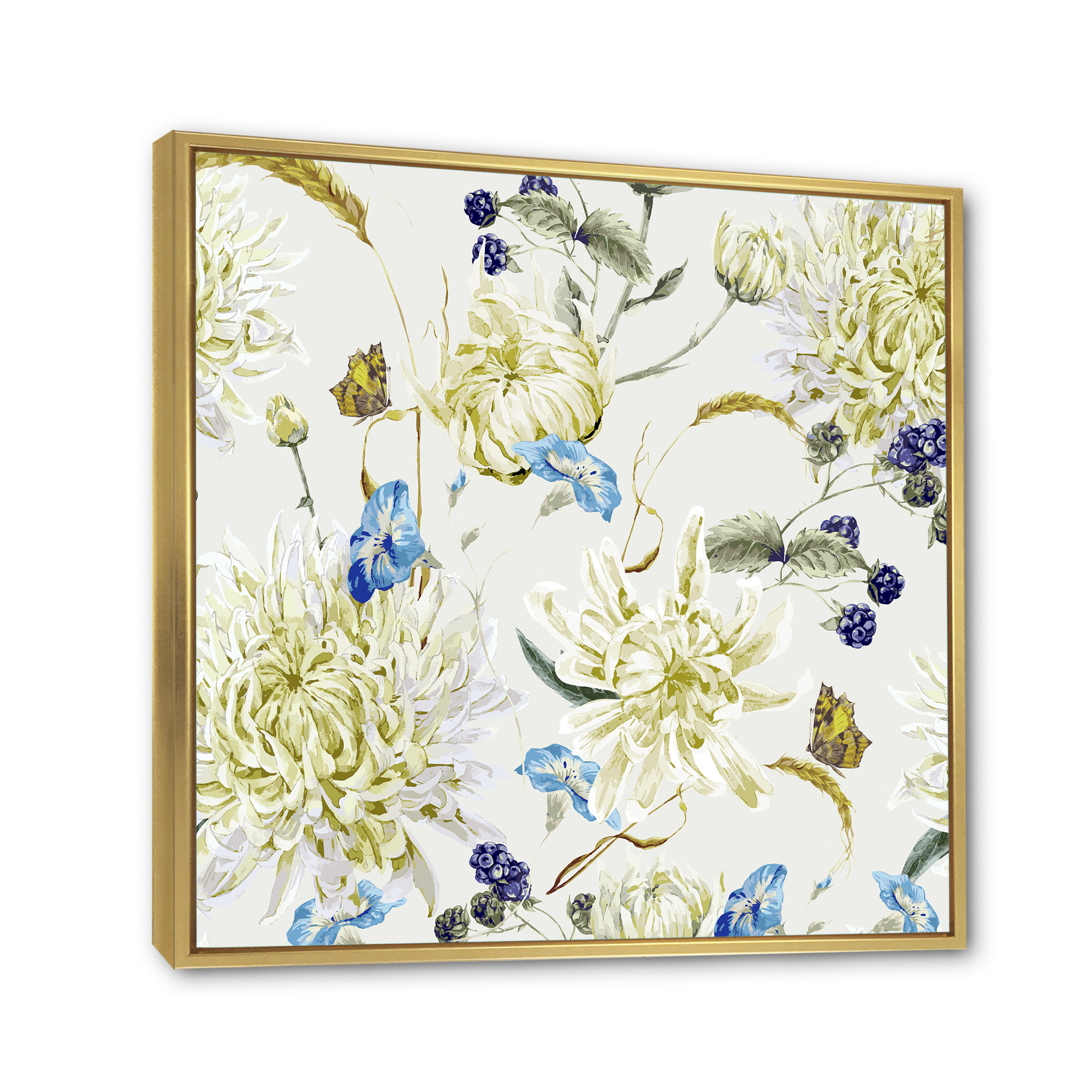 Designart 'Ancient Yellow Chrysanthemus II' Traditional Framed Canvas Wall Art Print