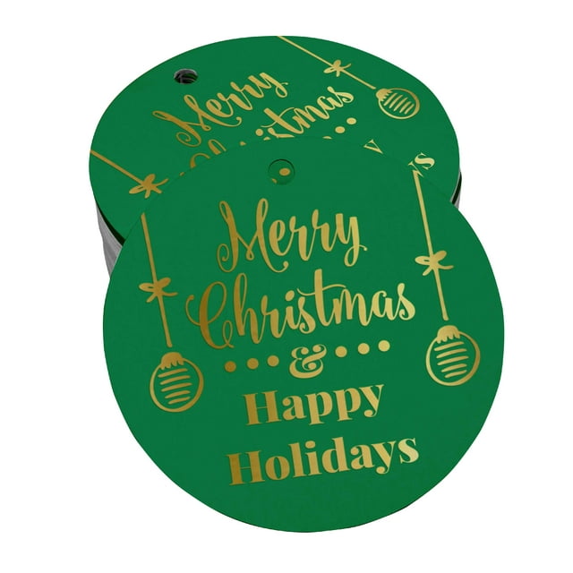Inkdotpot Real Gold Foil Merry Christmas & Happy Holiday Tags Favor Hang Paper Tags 100 Pieces