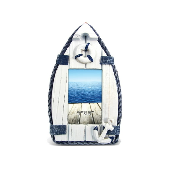 Puzzled Wooden Blue Sailboat Picture Frame, 2 x 3 Inch Sculptural Wood Photo Holder Intricate & Meticulous Detailing Art Handcrafted Tabletop Accent Accessory Coastal Nautical Themed Home Décor