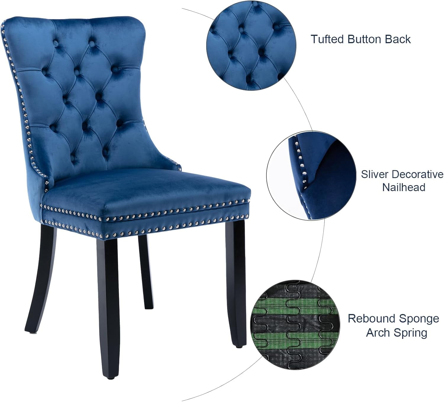 MOONMISS Dining Chairs 2-Pcs Set, High-end Velvet Upholstered Accent Chairs Button Tufted Dining Chairs with Back Ring Pull and Nailhead Trim,Blue