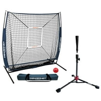 PowerNet Baseball Net Bundle, 5x5 Hitting & Pitching Net with Baseball Tee, Softball Baseball Training Equipment, Weighted Ball & Bag (Navy Net & Tee)
