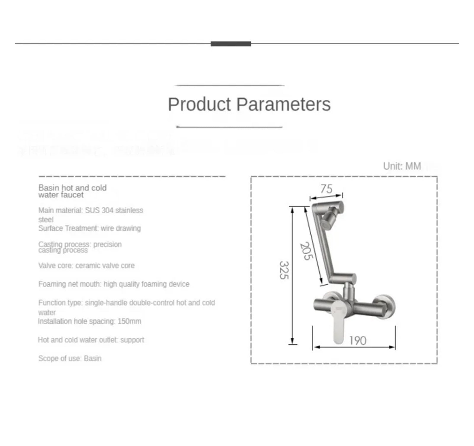Kitchen Faucet Wall Mounted Bathroom Sink Mixer Taps, Hot And Cold Water 360 Degree Free Rotation