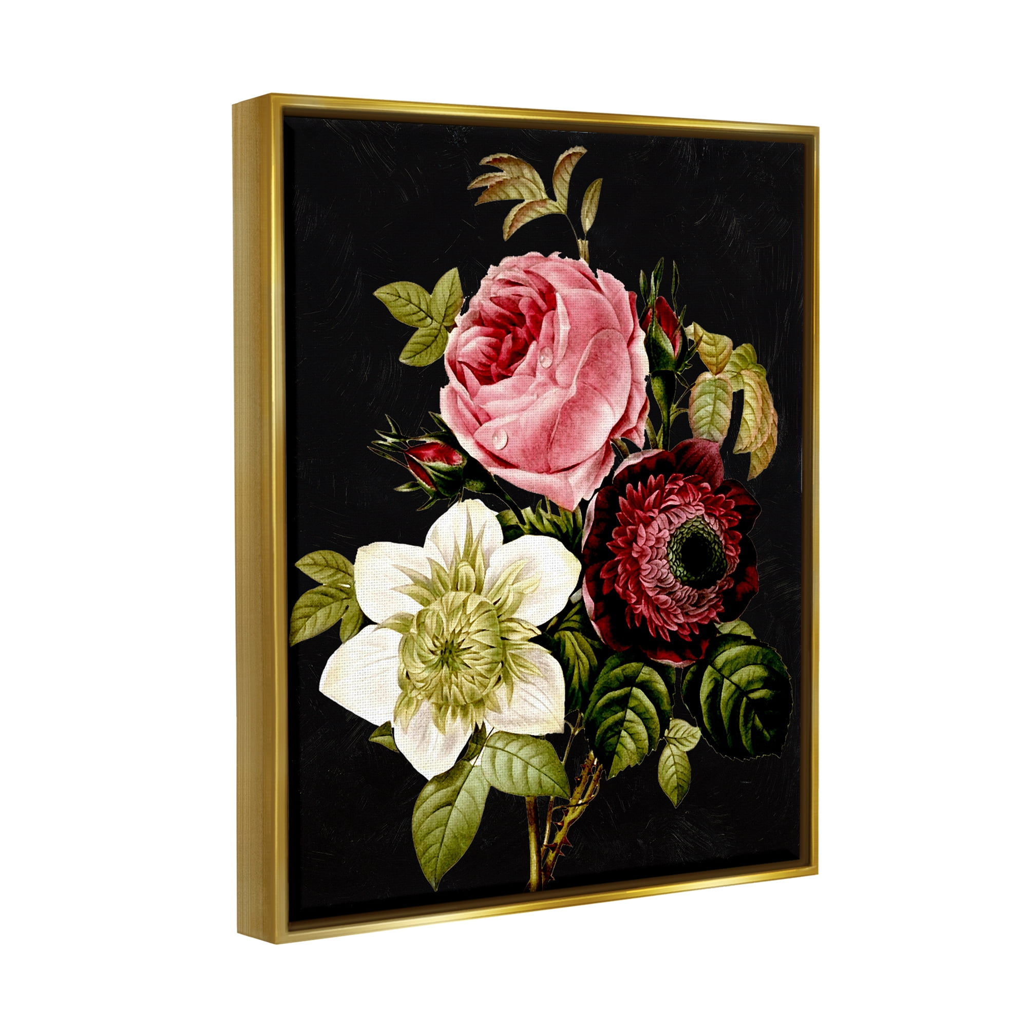 Stupell Industries Pink & Red Florals Botanical & Floral Painting Gold Floater Framed Art Print Wall Art, 25 x 31