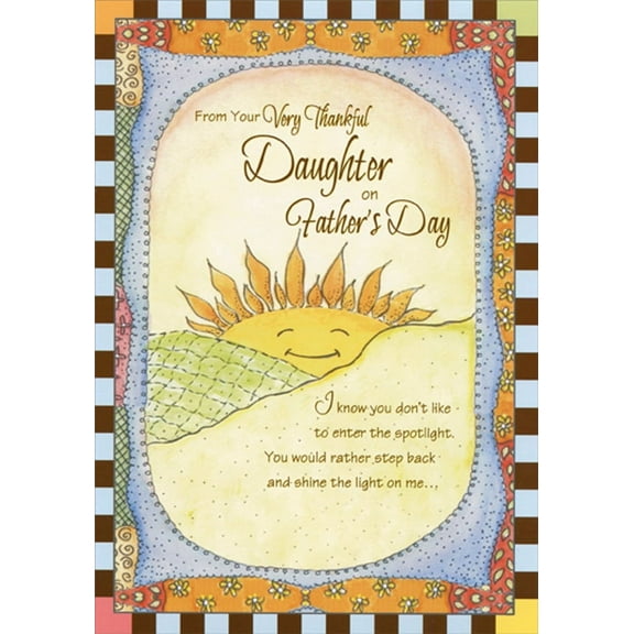 Designer Greetings Father’s Day Card Smiling Sun on Blue Quilt From Daughter