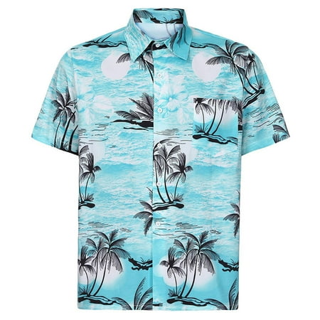 2019 Men Hawaiian style Shirt Short Sleeve Front-Pocket Beach Floral Printed Blouse
