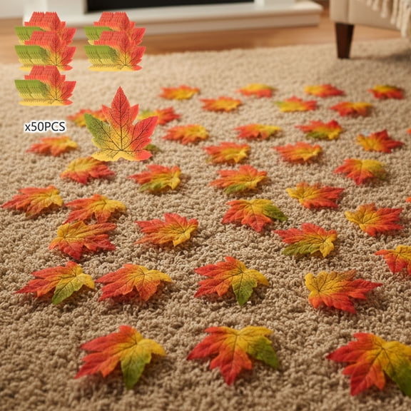 Zawou 50-Piece Artificial Maple Leaves, Faux Fall Leaves for Halloween and Thanksgiving, Decorative Autumn Garland, Party, Wedding, or Harvest Home Decor