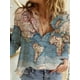 thumbnail image 2 of Camisas Vintage con estampado de mapa del mundo para mujer, blusas informales de manga larga con cuello vuelto y botonadura única, novedad de otoño, 2021, 2 of 4