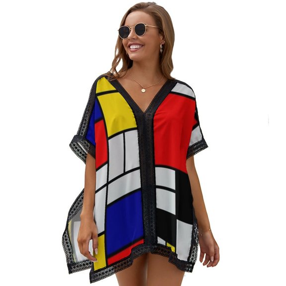 Piet Mondrian Abstract Art Women's Swimsuit Coverup Summer Beach Cover Up Bathing Suit Dress