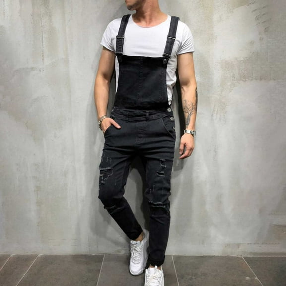 WXLWZYWL Men's Denim Bib Overalls Slim Fit Jean Romper Trousers Adjustable Strap Workwear Slim Fit Jumpsuit Fashion Lightweight Overalls