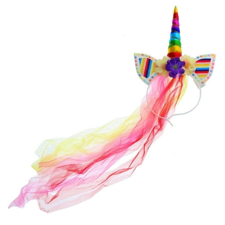 Attitude Studio LED Unicorn Horn Light Up Flower Headband, Girls - Rainbow