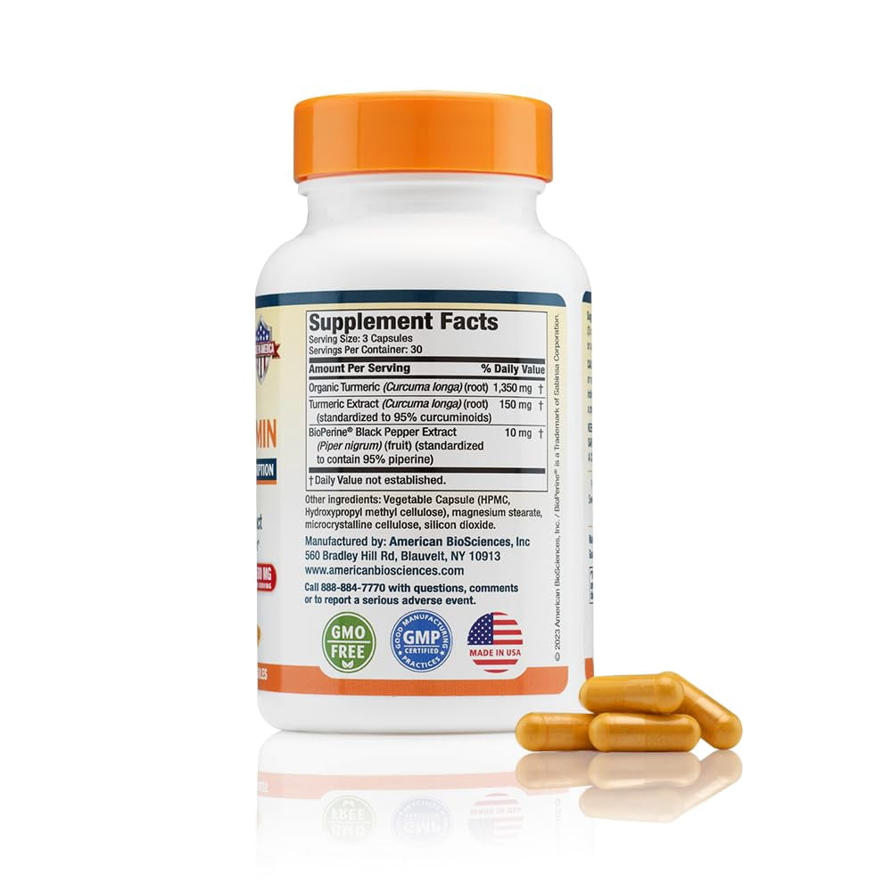 American Biosciences USA Premium Turmeric Curcumin, 90 Vegetarian Capsules