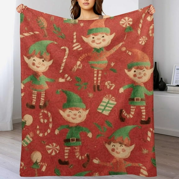 RKSupls Christmas Throw Blanket ,Cartoon Elves Decorative Blanket for Home Bed Sofa Couch,30x40 in