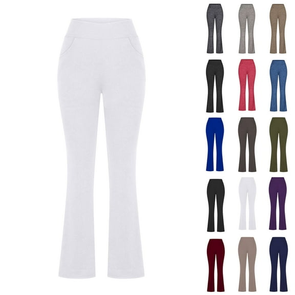 Elvqul Pants for Women Plus Size Pull on High Waisted Sports Comfortable Yoga White Pockets Pants