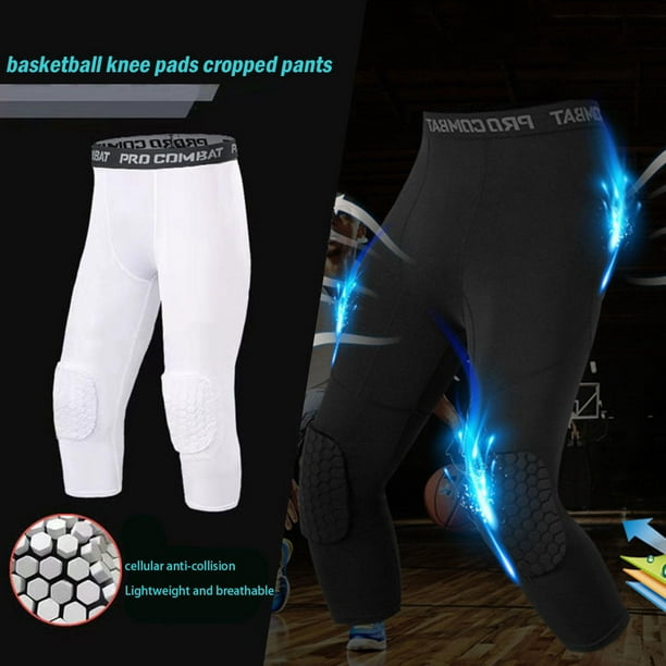 Men's Safety Anti-Collision Pants Basketball Training 3/4 Tights Leggings  With Knee Pads Protector Sports Compression Trousers F9I1 