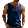 thumbnail image 3 of BangWanChi Men's Solid Color Crew Neck Tank Tops with Chest Pocket Casual Sleeveless Summer Shirt for Everyday Wear, 3 of 5
