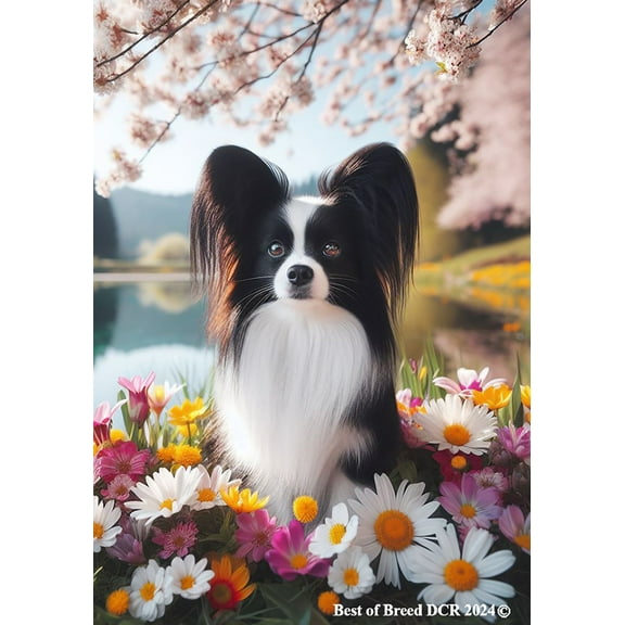 Papillon Black and White - Best of Breed DCR Spring Garden Flag