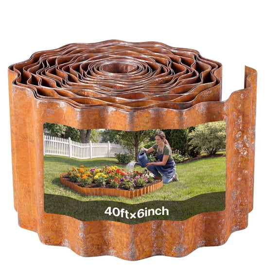 Carbon Steel Landscape Edging 40ft x 6in Bendable Metal Strips Easy Install Garden Border for Flower Beds Yard Pathway Rust Resistant with Gloves
