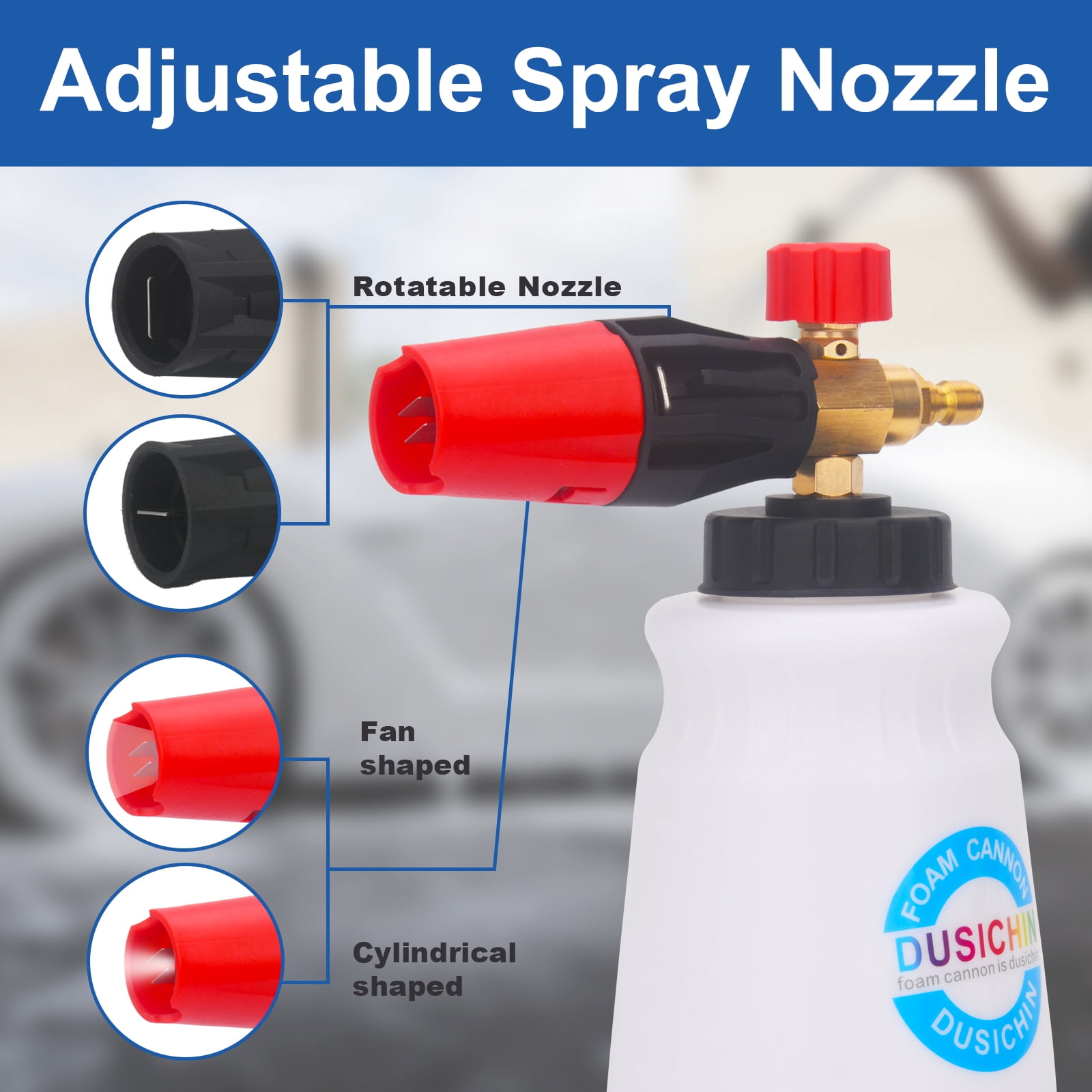 DUSICHIN Foam Cannon Short Pressure Washer Gun 1/4 Inch Quick Connector,5 Pressure Washer Nozzle Tips Car Wash Foam Gun 3/8'' Swivel Quick Connector,M22-14mm M22-15mm Fitting,Not Use with Garden Hose