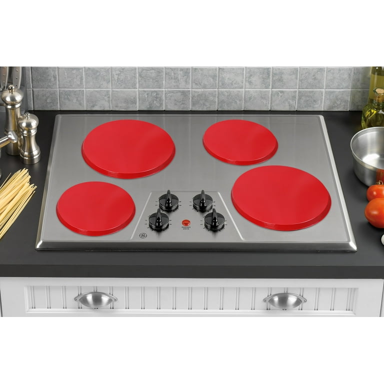Round Electric Stovetop Burner Cover Set of 4, Red 