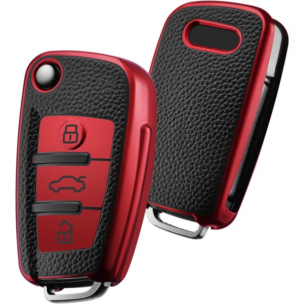 Funda para llave de Audi, funda para llave de TPU suave de primera calidad, protección completa de 360 grados, compatible con Audi A1 A3 Q3 Q7 R8 A6L TT (textura de cuero plateada)