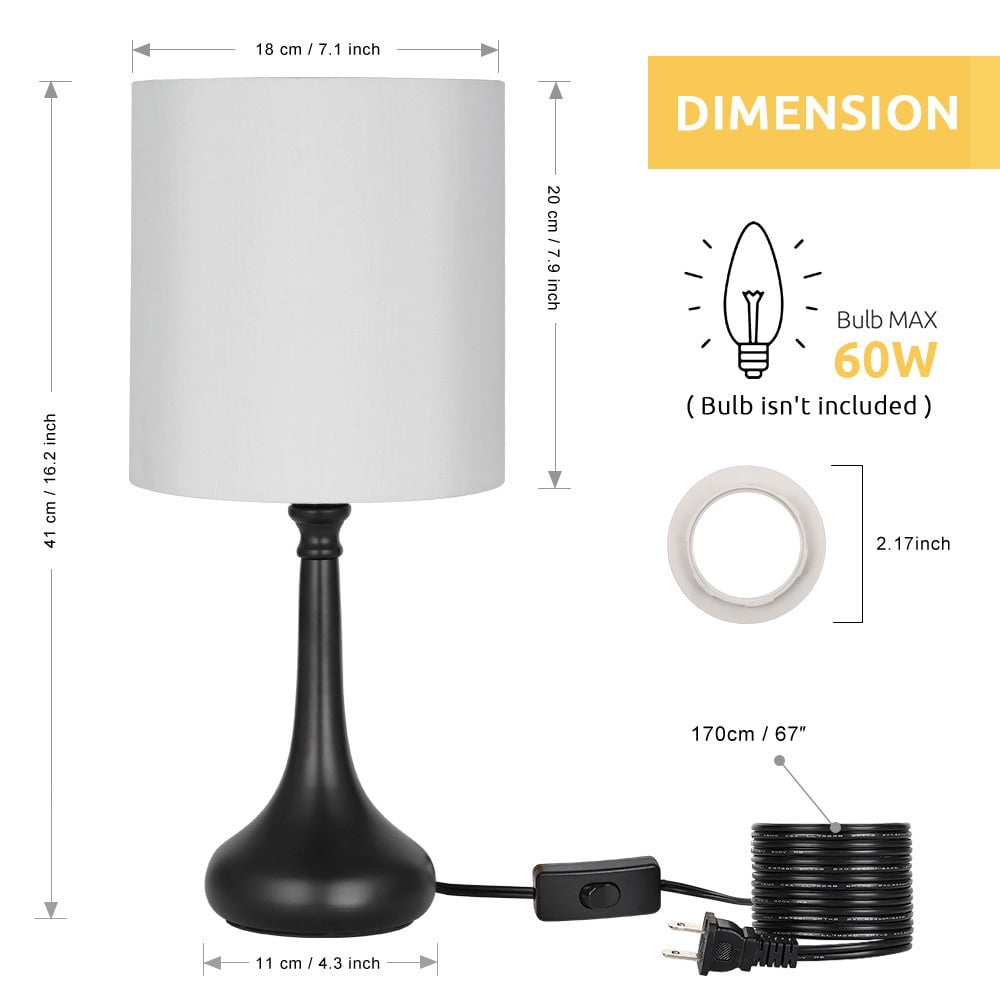 Haitral Modern Bedroom Table Lamp Set, 2-Light, White Shade, Contemporary Decor, 2 Pieces