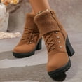 thumbnail image 4 of Bnwani Womens Boots Fashion Toe Zipper High-Heel Thick Chunky High Ankle Fleece Warm Comfortable Casual Solid Boot Brown Size 5.5, 4 of 9