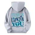 thumbnail image 7 of Xyxonk Jesus Loves You Hoodie for Kids Fall Fashion Hoodie 2025 Preppy Letter Print Long Sleeves Pullover Tops with Pocket Cute Outfits 3-16 Years Gray, 7 of 7