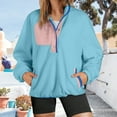 thumbnail image 2 of GEWSEY Sweatshirt for Women Oversized Fuzzy Fleece Jacket Color Block Button Long Sleeve Pullover Sherpa Sweatshirts Tops (Sky Blue, S), 2 of 6