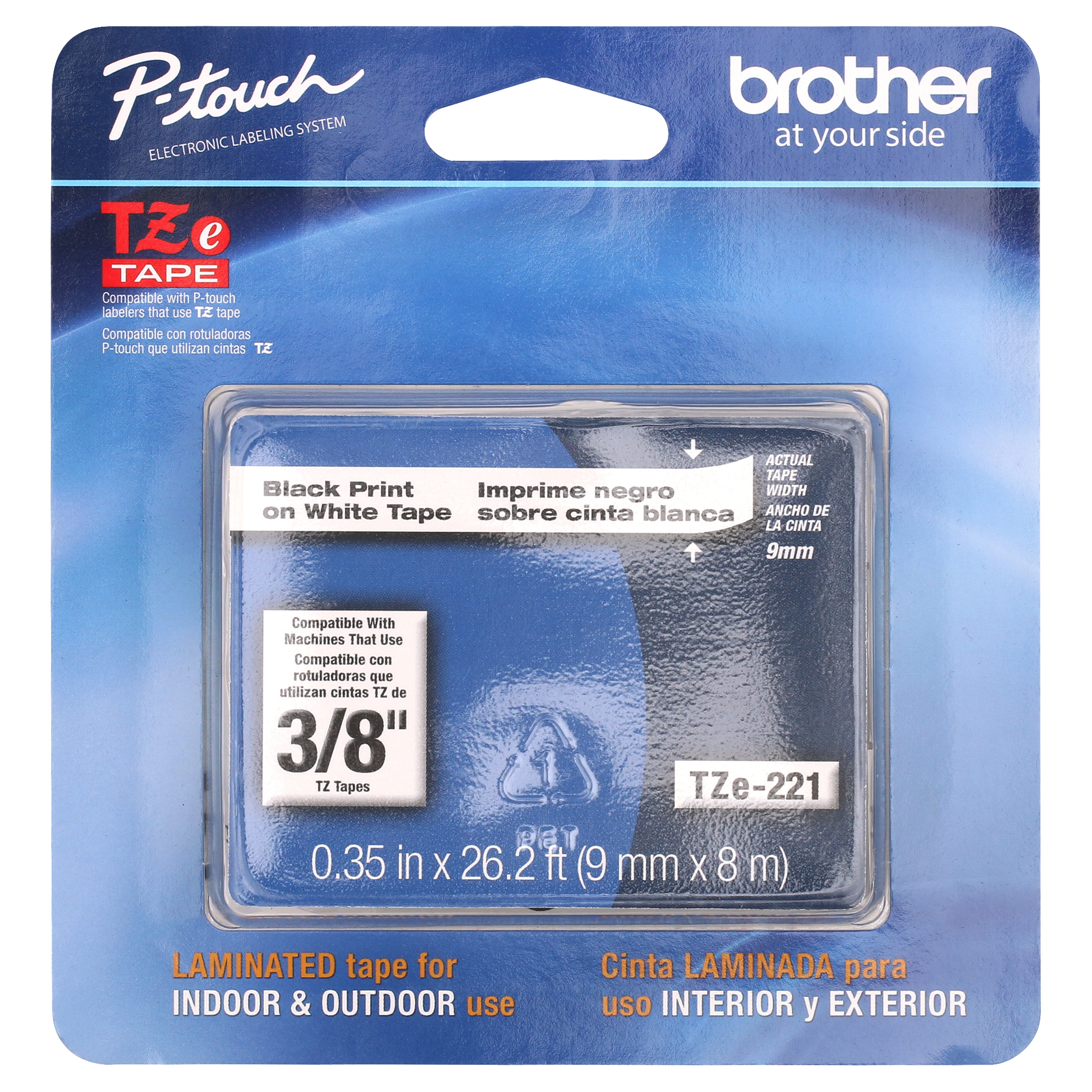 Brother Genuine P-touch TZE-221 Tape, 3/8" (0.35") Standard Laminated P-touch Tape, Black on White, Laminated for Indoor or Outdoor Use, Water Resistant, 26.2 Feet (8M), Single-Pack - image 5 of 10