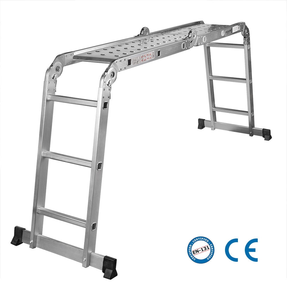 11.5Ft Aluminum Folding Scaffold Ladder With Work Platform, 330Lbs