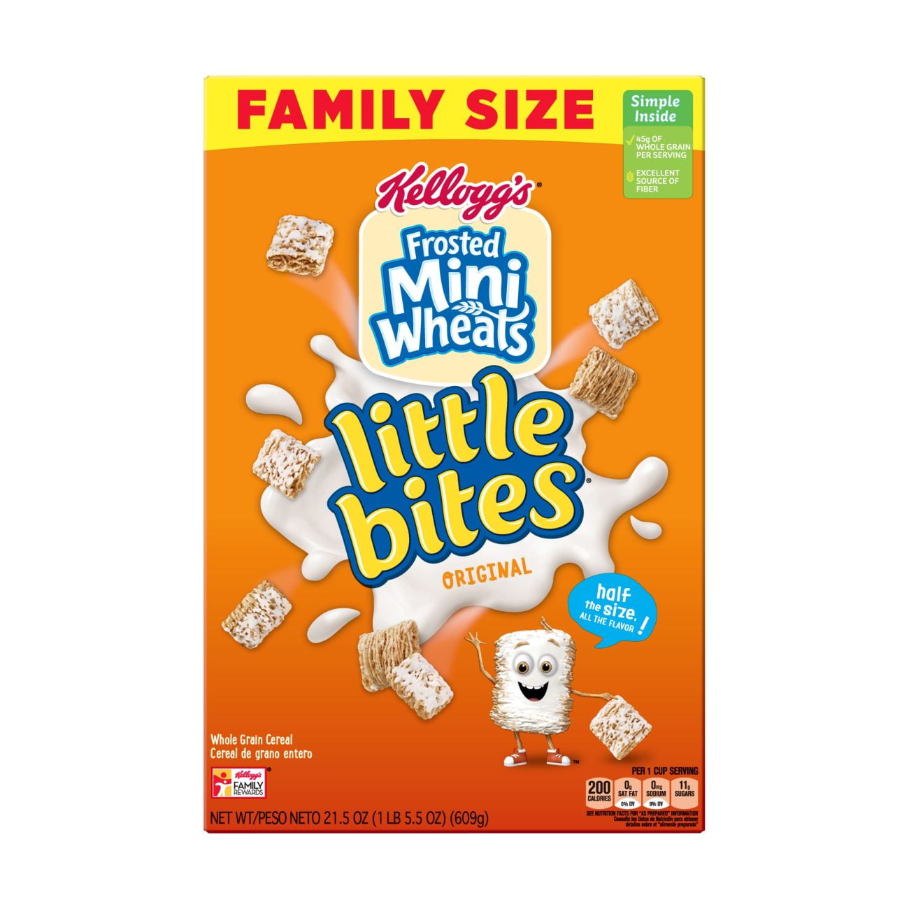 Kellogg's Frosted Mini-Wheats Little Bites, Breakfast Cereal, Original, Family Size, 21.5 Oz