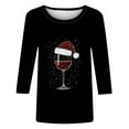 thumbnail image 4 of Feancey Women's Christmas T Shirt Wine Glass Print Plus Size Tops Dressy Casual 3/4 Sleeve Round Neck Blouse Holiday Funny Gifts Black L, 4 of 5